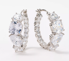 Diamonique Sterling Silver Fancy Cut Multi-Shape Hoop Earrings