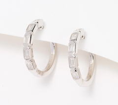 Diamonique Silver Sterling Classics Clear Emerald Hoop Earring