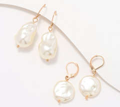 Joan Rivers Goldtone Set of 2 Simulated Baroque Pearl Drop Earrings
