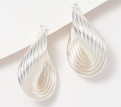 UltraFine 950 Silver SS Sculptural Ribbed 1-3/8" Hoop Earrings