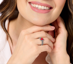 American West Sterling Silver Double Row Concha Red Spiny Ring Size 6