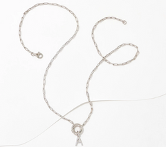 Diamonique Sterling Silver Pave Initial "A" Drop Paperclip Necklace. 18"