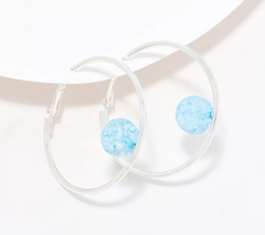Joan Rivers French Blue Silvertone Hoop with Crackle Bead