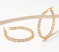 Diamonique Gold Over Sterling Inside-Out 1.5" Clear Hoop Earrings