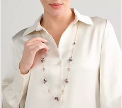 Susan Graver Purple Beaded Cluster Dainty Chain Necklace