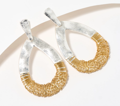 Susan Graver Mixed Metallic Chain Detail Drop Earrings, Silvertone