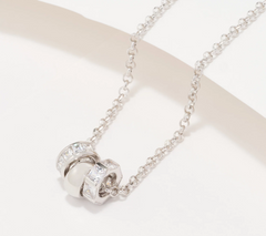 Diamonique Italia 18" Triple Rondels Rolo Sterling Silver Necklace