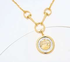David Markstein Sterling Silver Goldclad 500 Lira Coin Necklace 18"