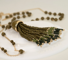 Isaac Mizrahi Live! Double Row Beaded Tassel Necklace, Green