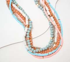 Susan Graver Multi-Strand Blue / Peach Beaded Necklace