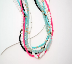 Susan Graver Multi-Strand Blue / Pink Beaded Necklace