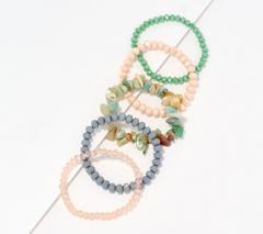 Susan Graver Set of 5 Peach / Mint Beaded Stretch Bracelets