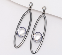 Joan Rivers Gun Metal Oval Hoop with Floating Stone