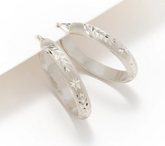 Judy Crowell Sterling Silver Diamond Cut 1 1/4" Hoop Earring