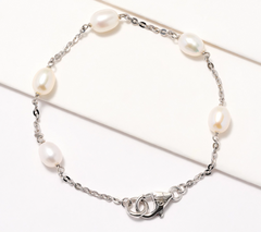 Honora Oval Cultured Pearl & Forzatina Sterling Silver Chain Bracelet, Avg