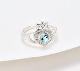 JMH Jewellery Sterling Silver Aquamarine Claddagh Ring Size 9