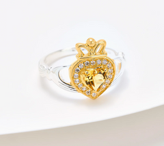 JMH Jewellery Sterling Silver Yellow Beryl Claddagh Ring Size 10