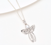 Fado Sterling Silver Celtic Clear Angel Pendant with 18" Chain