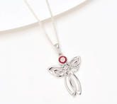 Fado Sterling Silver Celtic Angel Pendant with 18" Chain, Red