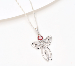 Fado Sterling Silver Celtic Angel Pendant with 18" Chain, Red