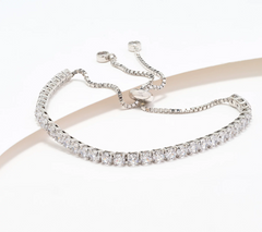 Diamonique Sterling Silver Classics Round Cut Tennis Slider Bracelet Large