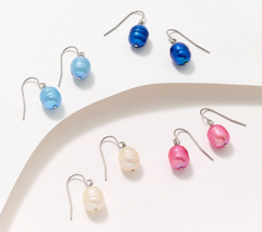 Honora Cultured Pearls Color Boxed Set of 4 Wire Drop Stainless Steel Earrings