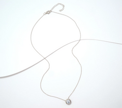 Diamonique Sterling Silver 16" Bezel Necklace & Stud Earrings Set