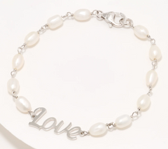 Honora Cultured Pearl Sterling Silver Inspirational "Love" Bracelet Avg