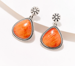 American West Sterling Silver Trillion Cut Orange Spiny Post Earrings