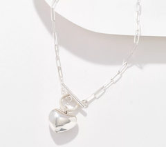 UltraFine 950 Silver Heart Toggle Paperclip Necklace
