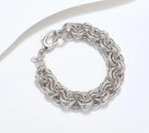 Pulsera Rolo de bronce pulido y texturizado acanalado de David Markstein, tono plateado, talla 7-1/2"