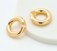 David Markstein Gold tone Bronze 7.5mm Polished 1-1/4" Hoop Earrings