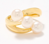Honora Goldtone Polished Bypass Sterling Silver Ring with Cultured Pearls Size 7
