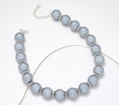 Joan Rivers Red Carpet Faux Grey Pearl Silvertone Necklace with Pave Spacers