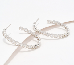 Diamonique Sterling Silver Pear and Round 1 1/5" Hoops