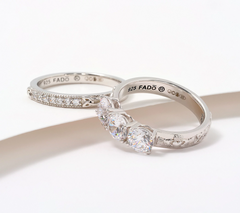 Fado Sterling Silver Three Stone Ring with Matching Band Size 5