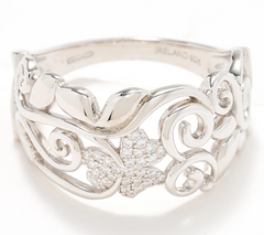 Solvar Sterling Silver Pave Shamrock Band Ring Size 8