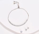 Diamonique Sterling SilverTennis Bracelet and Earrings with Gift Box