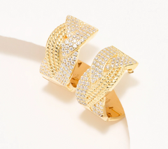 Diamonique x Kathy Levine GOld Clad Sterling Silver Cornucopia Huggie Hoops