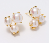 Honora Gold-Over Sterling Silver Three Button Cultured Pearl Stud Earrings