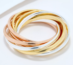 UltraFine 950 Silver Tri-Tone 9-Row Rolling Ring, Size 6