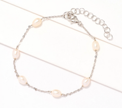 Honora Oval Cultured White Color Pearl & Forzatina SS Chain Anklet