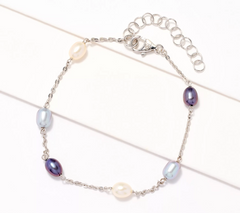 Honora Oval Cultured Multi Color Pearl & Forzatina SS Chain Anklet