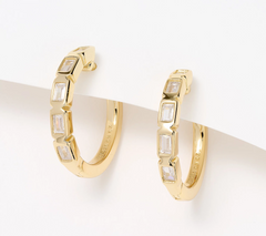 Diamonique Gold-Over SS Classics Clear Emerald Hoop Earrings