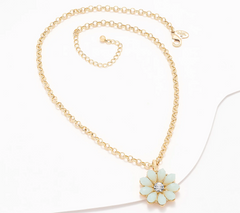 Joan Rivers Gold Tone Flower Blue Button Pendant on 20" Chain