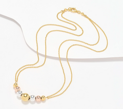 UltraFine 950 Silver Tri Color Adjustable Bead 18"-32" Necklace
