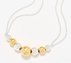 UltraFine 950 Silver Two Tone Adjustable Bead 18"-32" Necklace
