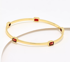 David Markstein Bronze Emerald Cut Garnet 18K Gold Plated Bangle