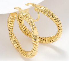 David Markstein Bronze Gold Tone Tubogas Twist 1-3/8" Hoop Earrings