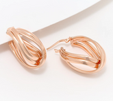 UltraFine 950 Silver Rose Gold Tone Wrapped 1-1/8" Curved Hoop Earrings